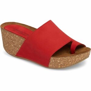 Donald Pliner Ginie Cork Platform Wedge Sandal Orange Suede Leather